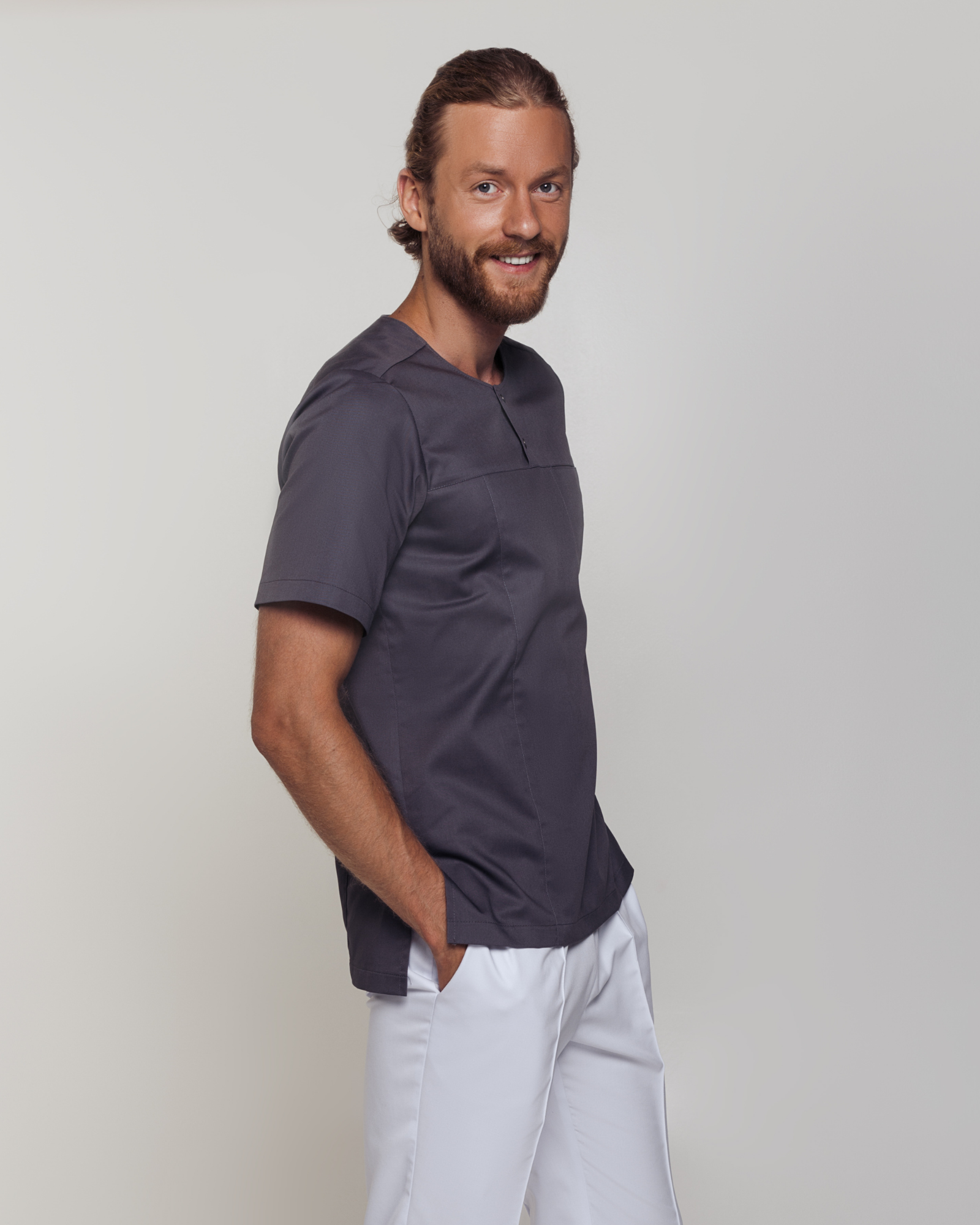 Grey Men's Scrub Top Alex - Mirtel Design