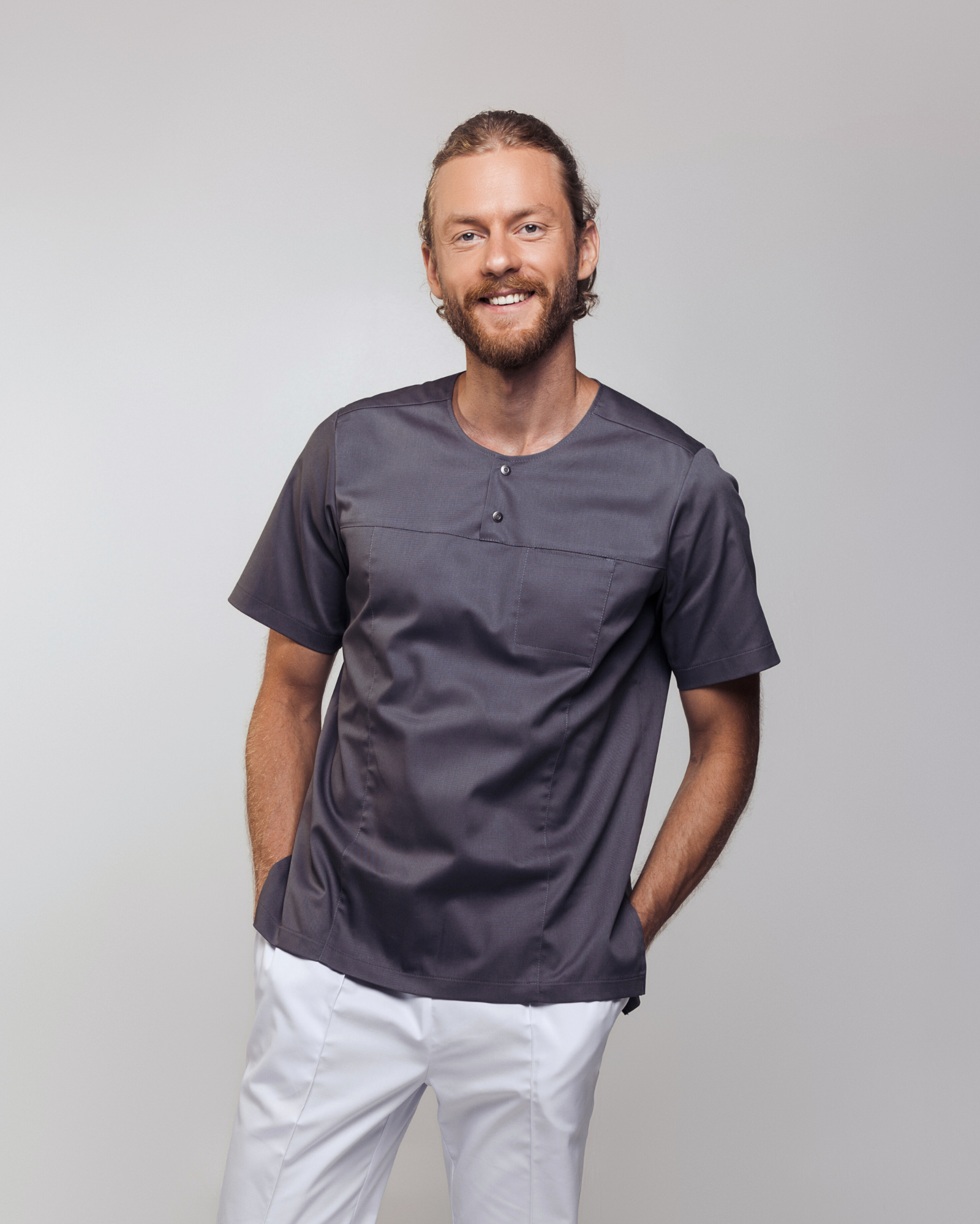 Grey Men's Scrub Top Alex - Mirtel Design